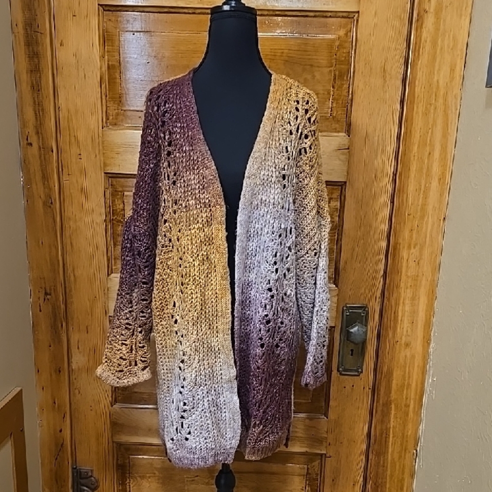 Maurices Multicolor Ombre Open Knit Cardigan 1X